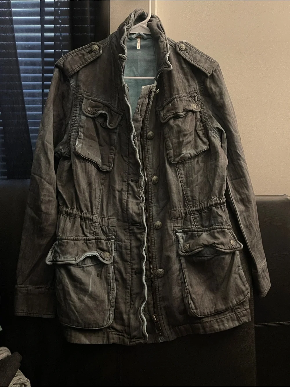 Free People Double Cloth Jacket  Military Drawstring Size XS Gray NWOT - Picture 10 of 15